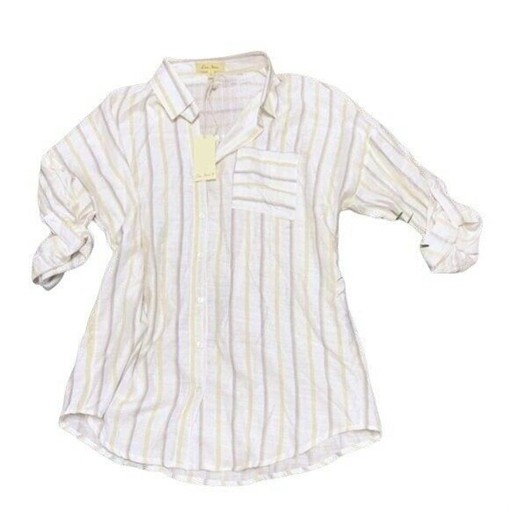 Love notes women Oversized Button-Down Shirt ivory  striped large long sleeve